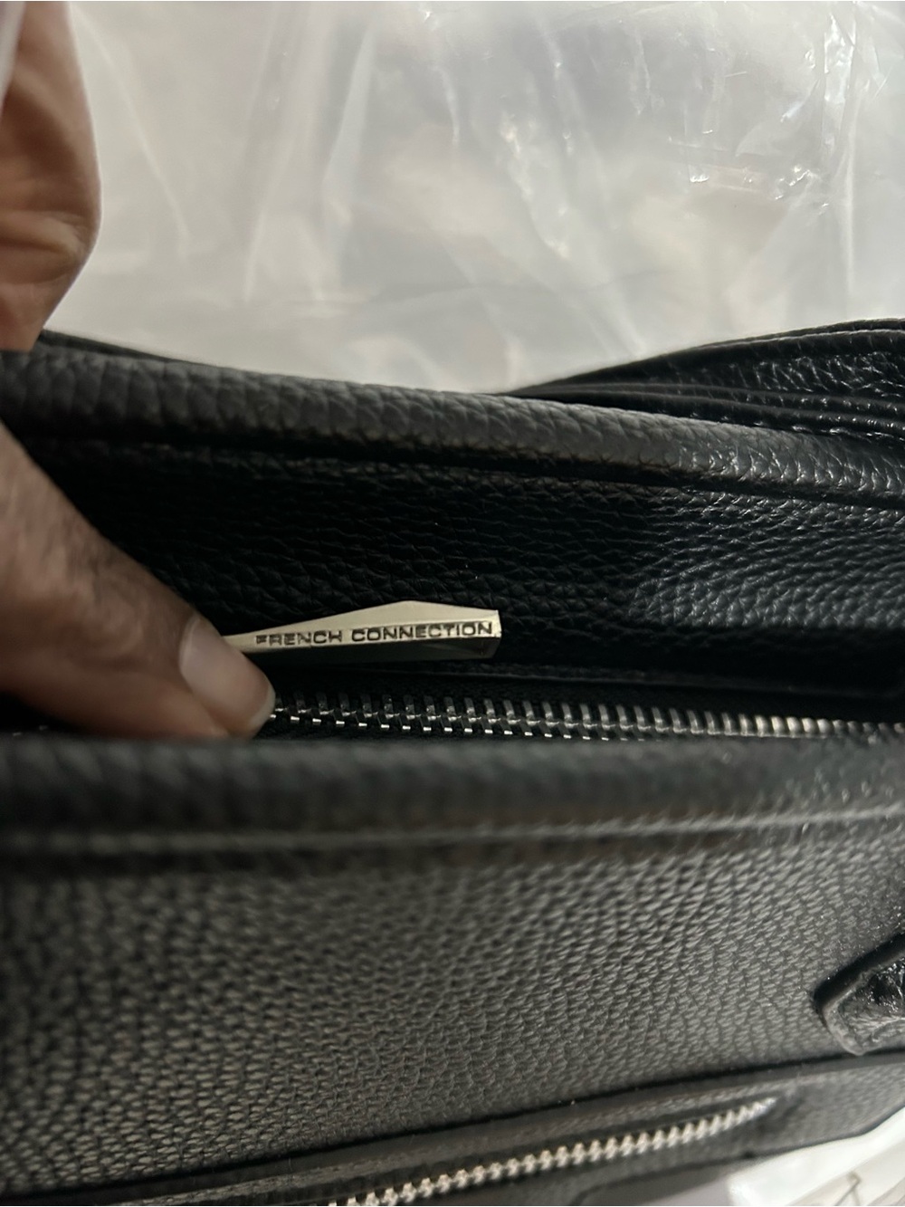 NWT French Connection Black Pebbled Top-Handle Satchel with Front Zip - Picture 3 of 12